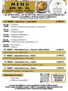   Ebéd Menük "A", "B", "C", "D", "E" - INGYENES SZÁLLÍTÁSSAL