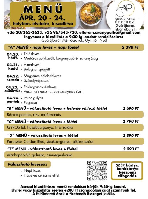 Ebéd Menük "A", "B", "C", "D", "E" - INGYENES SZÁLLÍTÁSSAL